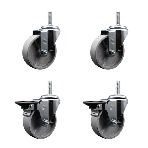 Service Caster 4 Inch Semi Steel Wheel Swivel 34 Inch Threaded Stem Caster Set 2 Brakes SCC SCC-TS20S414-SSS-34212-2-PLB-2 - main